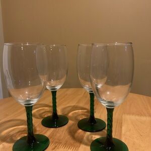 4 Twisted Green Stem Wine Glasses